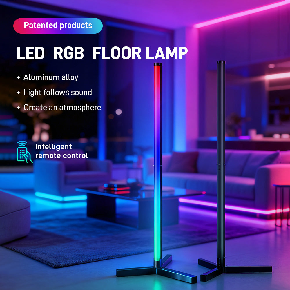 RGB LED Corner Floor Lamp, flip 180°，Remote Control,Standingl Corner Changing Ambience Light, for Living Bedroom Room Gaming Room