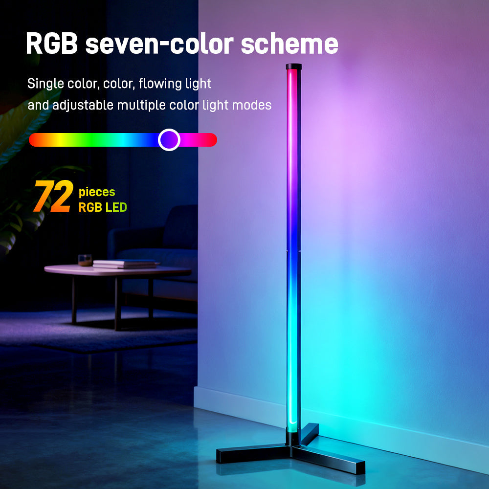RGB LED Corner Floor Lamp, flip 180°，Remote Control,Standingl Corner Changing Ambience Light, for Living Bedroom Room Gaming Room