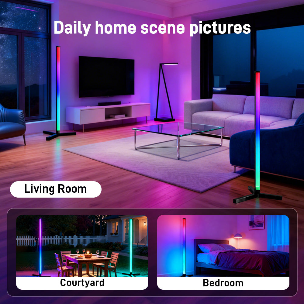 RGB LED Corner Floor Lamp, flip 180°，Remote Control,Standingl Corner Changing Ambience Light, for Living Bedroom Room Gaming Room
