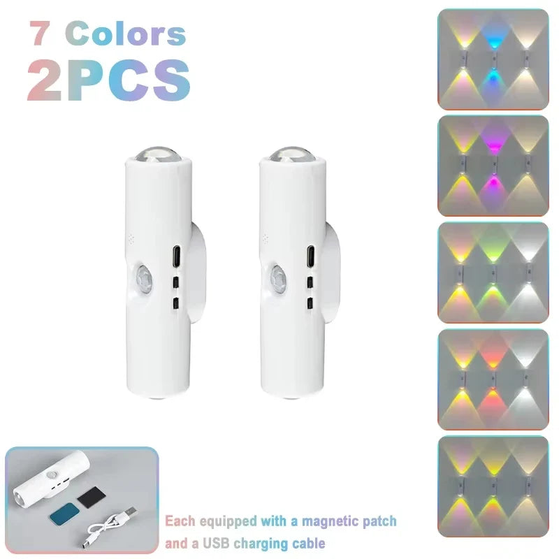 Double-head LED Night Light with Motion Sensor RGB Rechargeable Magnetic Wall Lamp Mood Ambient Light for Cabinet Hallway Stair