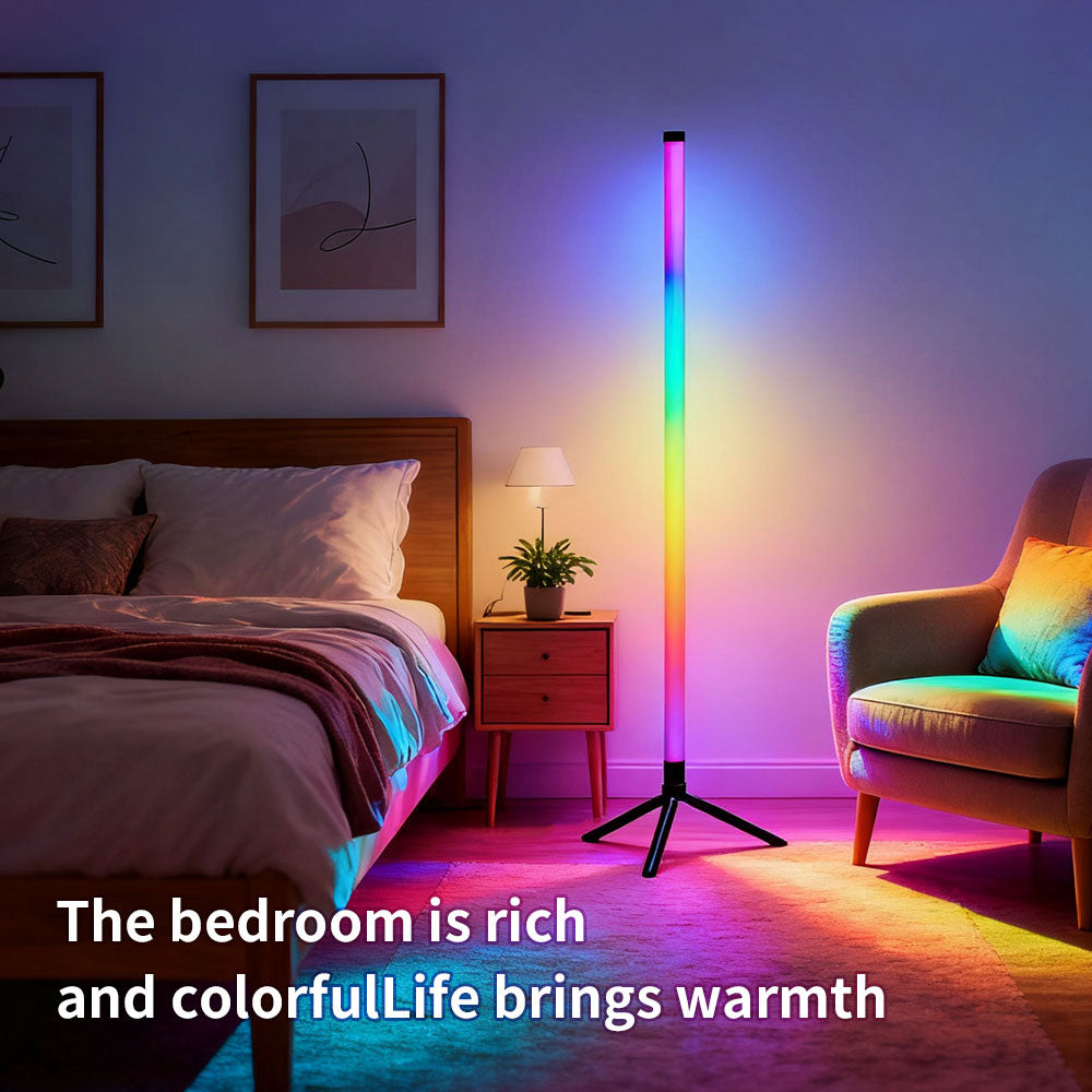RGB LED Corner Floor Lamp，DIY Floor Lamp with Music Sync, Dynamic Modes,  Remote Control,Standingl Corner Changing Ambience Light, for Living Bedroom Room Gaming Room