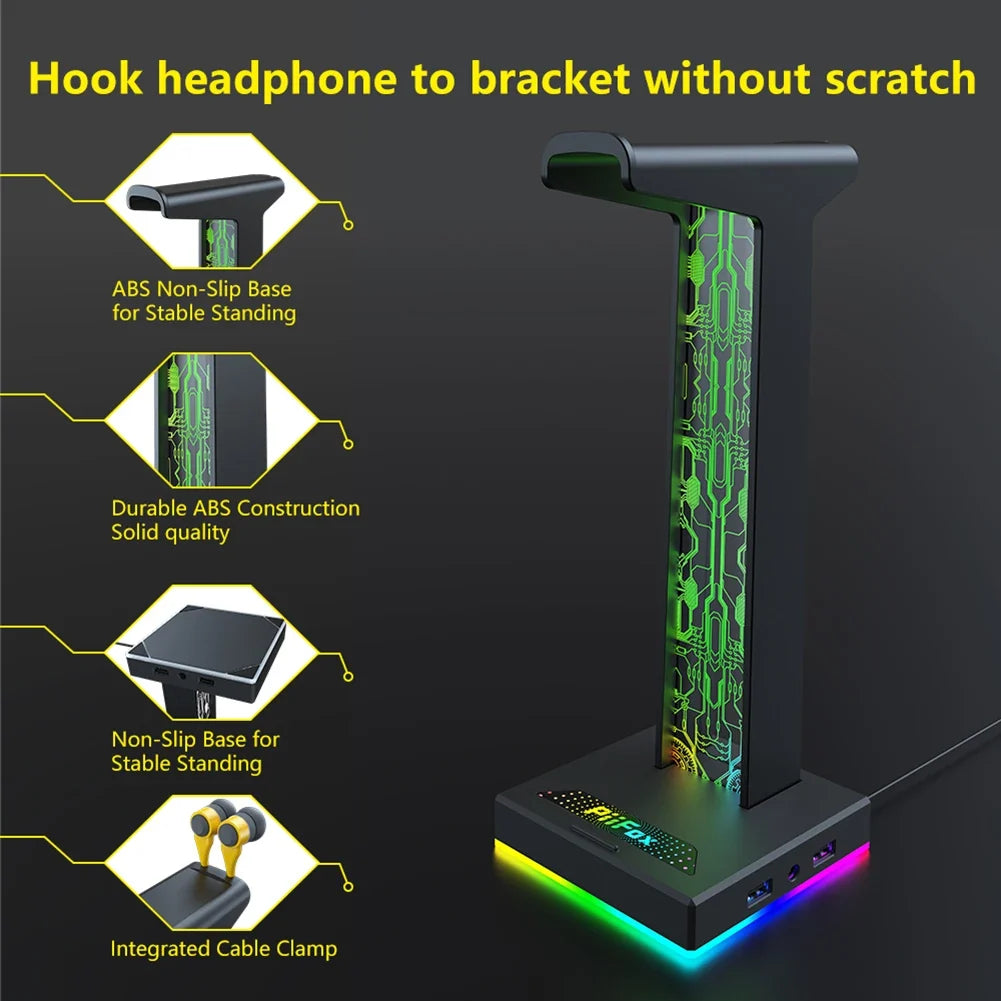 Soporte Auriculares Gaming RGB 10 Modos Luz USB 3.5mm