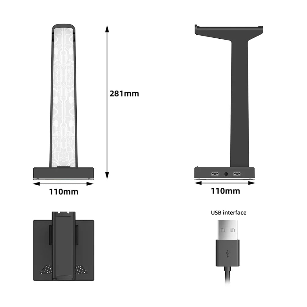 Soporte Auriculares Gaming RGB 10 Modos Luz USB 3.5mm