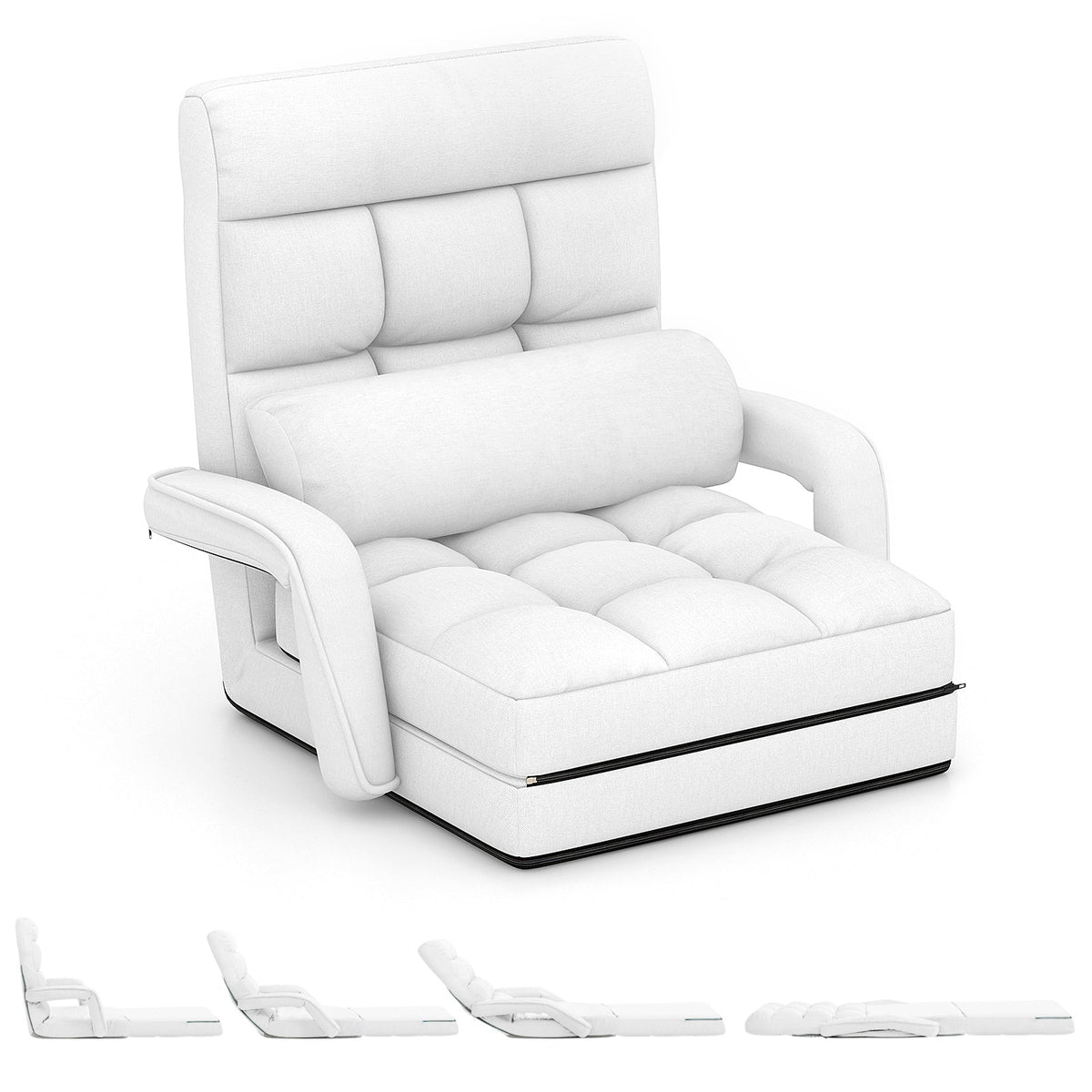 Folding Lazy Floor Chair Sofa with Armrests and Pillow