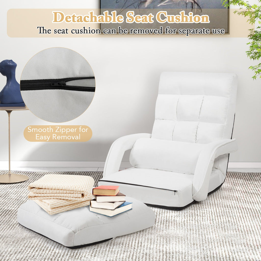Folding Lazy Floor Chair Sofa with Armrests and Pillow
