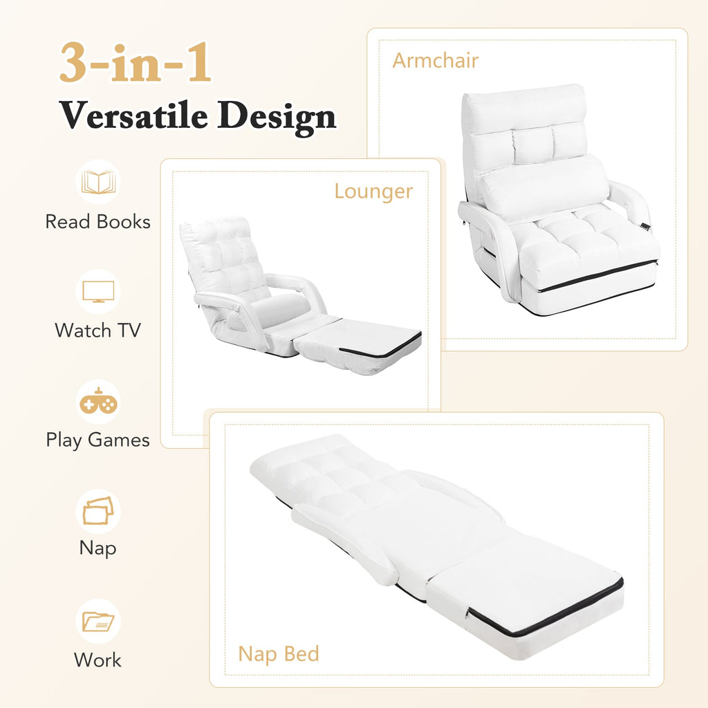 Folding Lazy Floor Chair Sofa with Armrests and Pillow