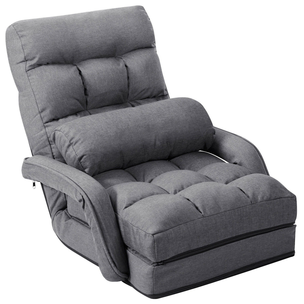 Folding Lazy Floor Chair Sofa with Armrests and Pillow